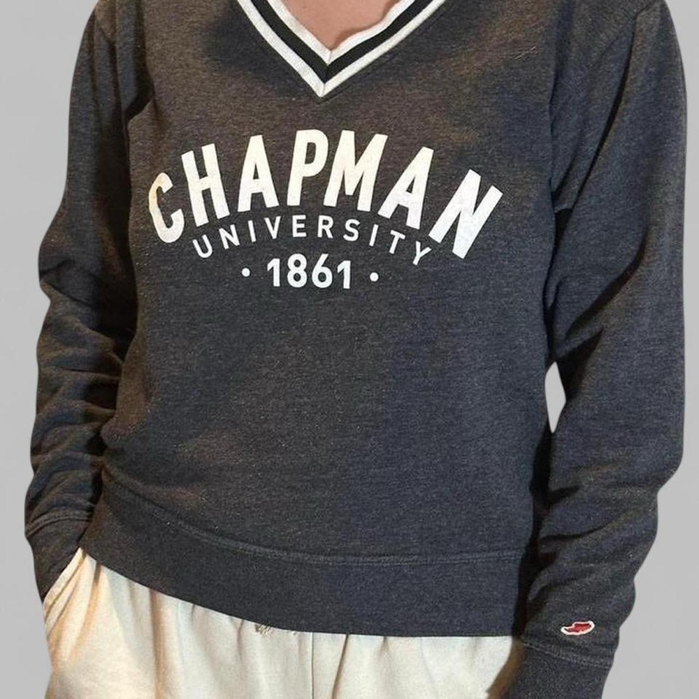 Chapman University Gray V-Neck Sweatshirt by League Small